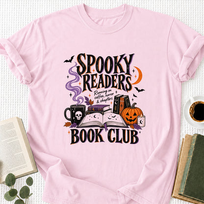Spooky Readers Book Club Printed T-Shirt | Halloween Book Lover Gift Light Pink