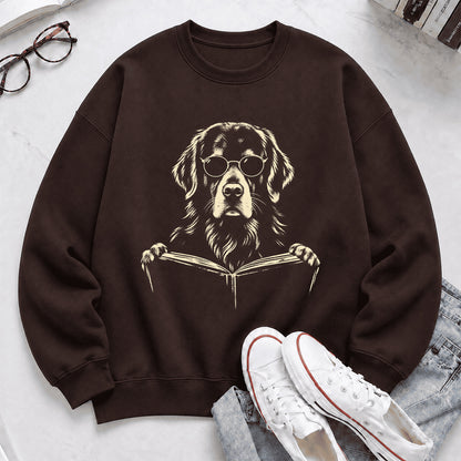 Golden Retriever Reading Book Crewneck Sweatshirt | Reader Gift Dark Chocolate