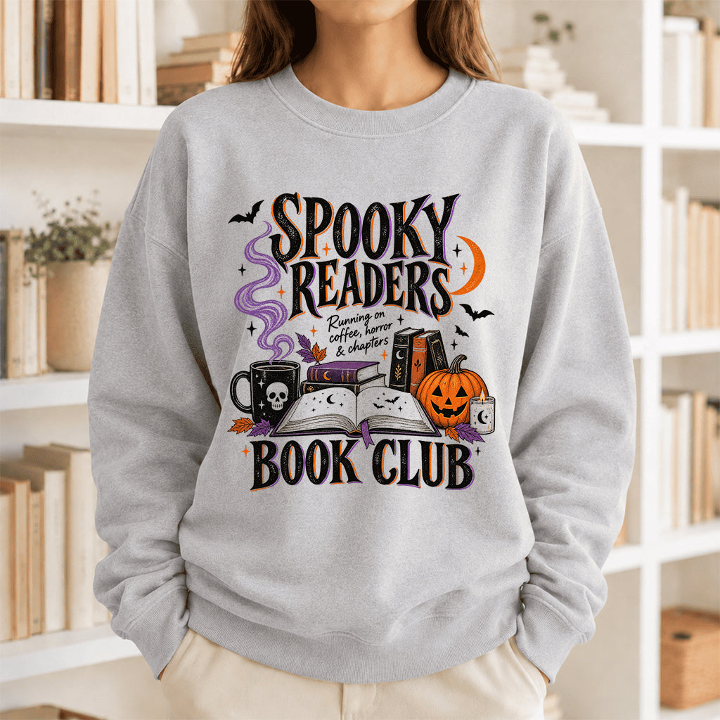 Spooky Readers Book Club Printed Sweatshirt | Halloween Book Lover Gift Sport Grey