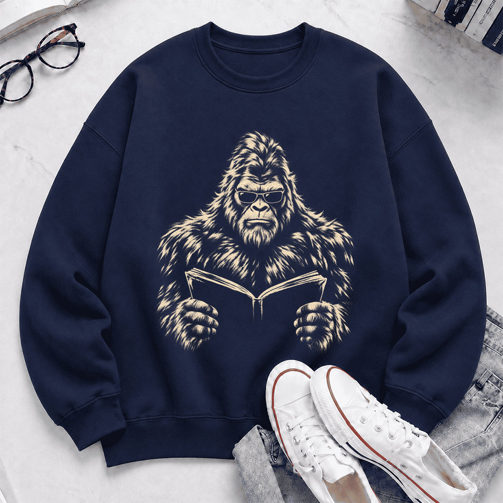 Big Foot Reading Book Crewneck Sweatshirt | Reader Gift Navy