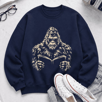Big Foot Reading Book Crewneck Sweatshirt | Reader Gift Navy