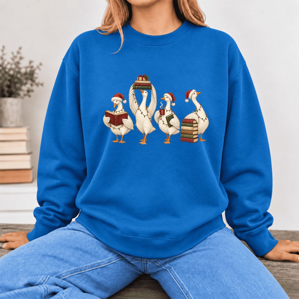 Christmas Reading Ducks Softstyle Sweatshirt | Christmas Book Lover Gift Royal