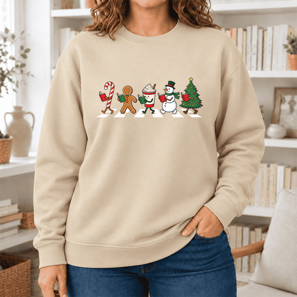 Christmas Reading Parade Softstyle Sweatshirt | Christmas Gift For Readers Sand