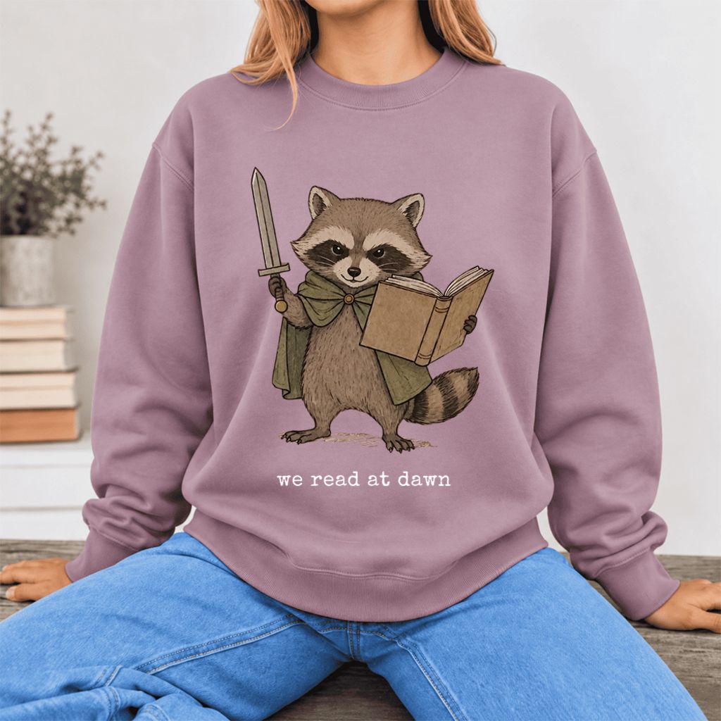 We Read At Dawn Funny Racoon Softstyle Sweatshirt | Cozy Book Lover Gift Paragon
