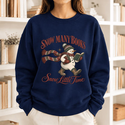 Snow Many Books Snow Little Time Softstyle Sweatshirt | Christmas Reader Gift Navy