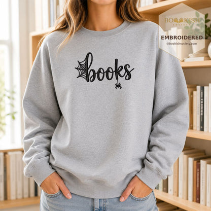 Halloween Books Embroidered Sweatshirt | Spooky Book Lover Gift Sport Grey