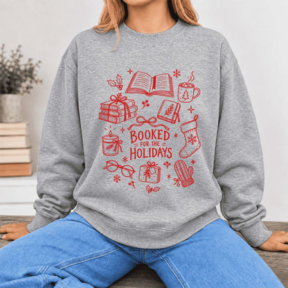 Booked For The Holidays Softstyle Sweatshirt | Christmas Book Lover Gift Sport Grey