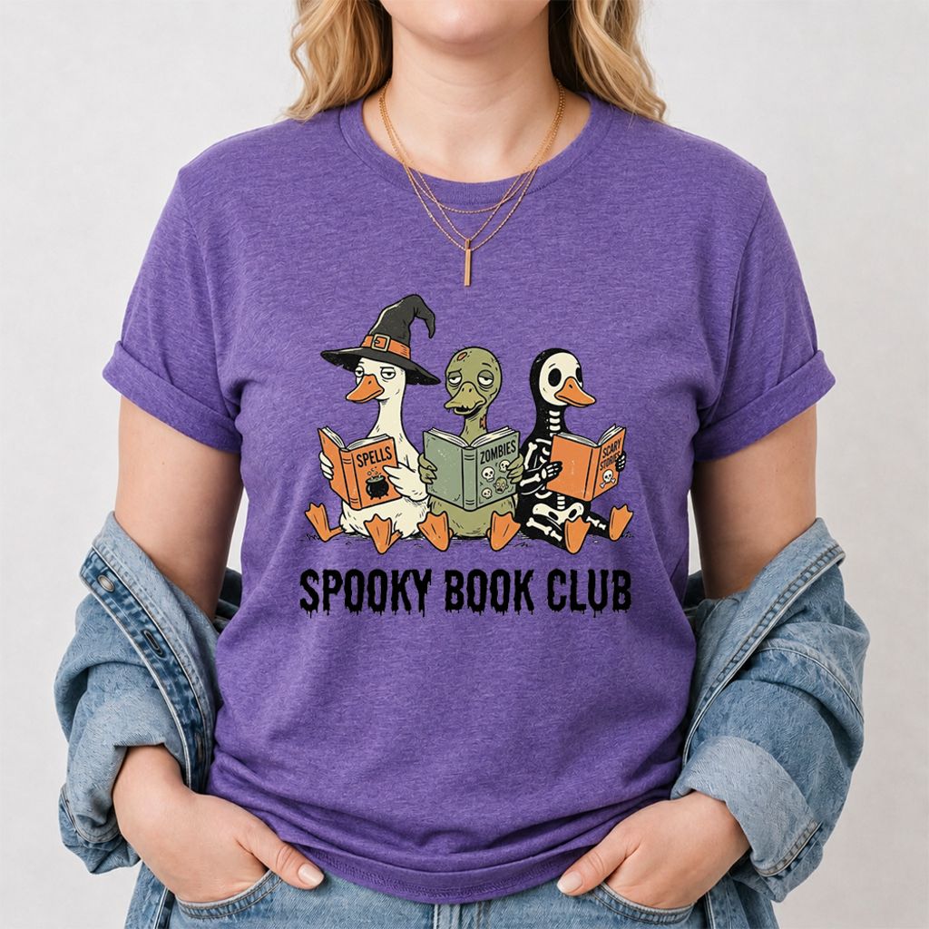 Spooky Book Club Printed T-Shirt | Halloween Book Lover Gift Heather Purple