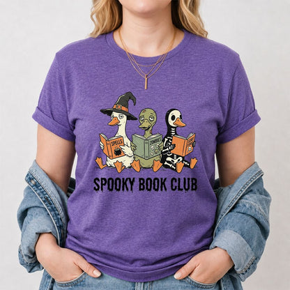 Spooky Book Club Printed T-Shirt | Halloween Book Lover Gift Heather Purple