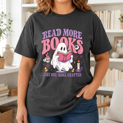 Read More Books Ghost Printed T-Shirt | Halloween Book Lover Gift Dark Heather