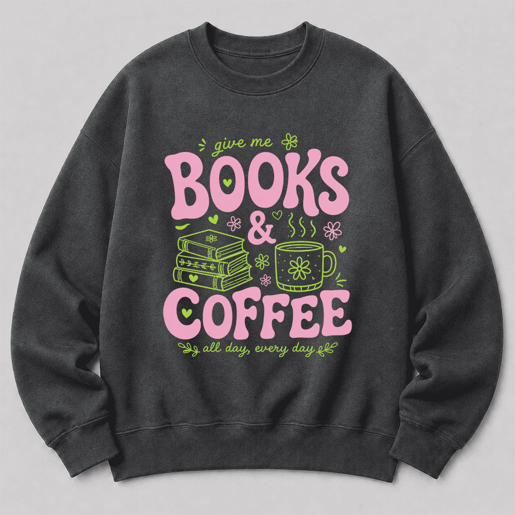 Books and Coffee Crewneck Sweatshirt | Reader Gift Dark Heather