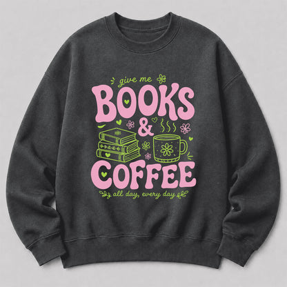 Books and Coffee Crewneck Sweatshirt | Reader Gift Dark Heather