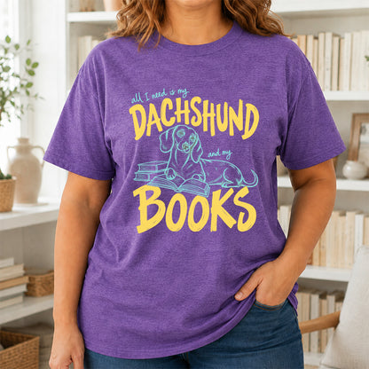 All I Need Is My Dachshund And My Books Softstyle T-Shirt | Book Lover Gift Heather Purple