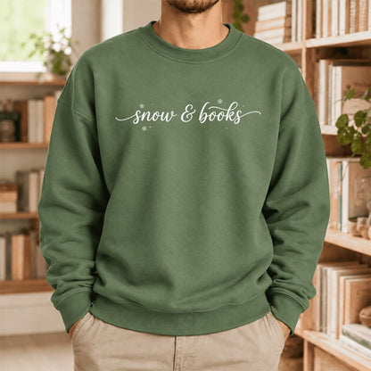 Snow & Books Softstyle Sweatshirt | Christmas Book Lover Gift Military Green