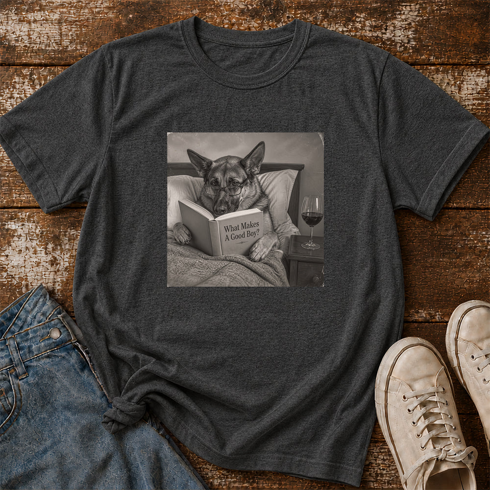 What Makes A Good Boy Printed T-Shirt | Cozy German Shepherd Mom Reader Gift Dark Heather