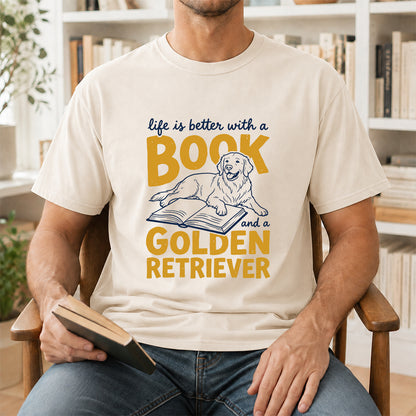 Life Is Better With A Book And A Golden Retriever Softstyle T-Shirt | Book Lover Gift Natural