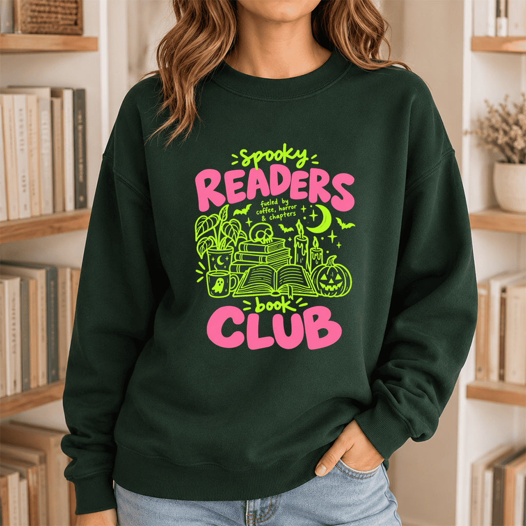 Spooky Readers Book Club Crewneck Sweatshirt | Halloween Reader Gift Forest Green