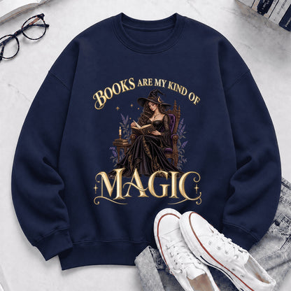 Books Are My Kind Of Magic Crewneck Sweatshirt | Halloween Literary Fantasy Book Lover Gift Navy