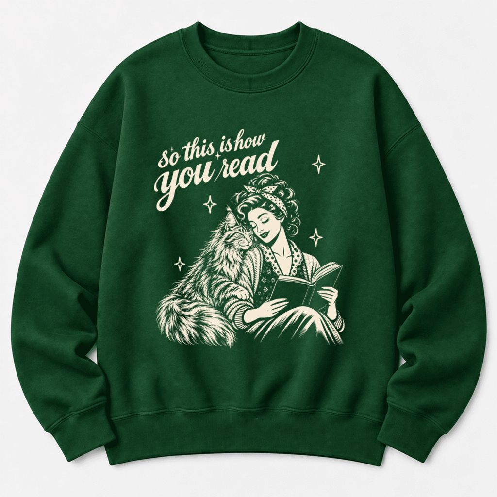 How You Read Maine Coon Softstyle Sweatshirt | Cozy Cat & Book Lover Gift Forest Green
