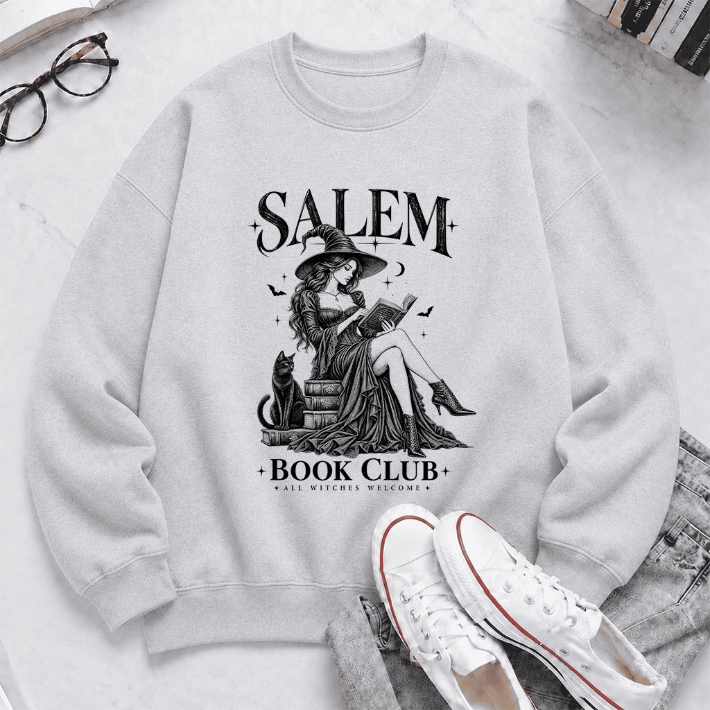 Salem Book Club Printed Sweatshirt | Spooky Book Lover Gift Sport Grey