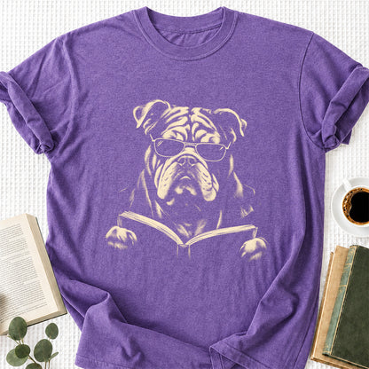 Bulldog Reading Book Softstyle T-Shirt | Book Lover Gift Dark Heather