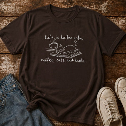 Funny Cats and Books Design Softstyle T-Shirt | Book Lover Gift Dark Chocolate