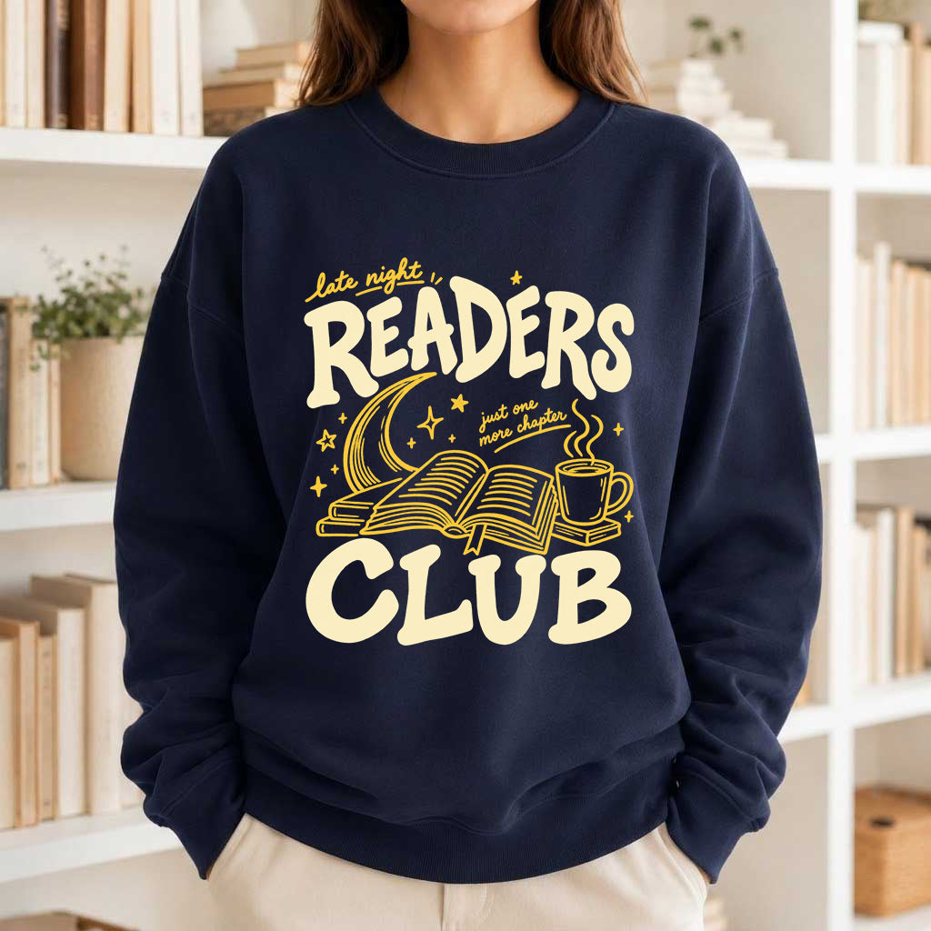 Late Night Readers Club Crewneck Sweatshirt | Reader Gift Navy