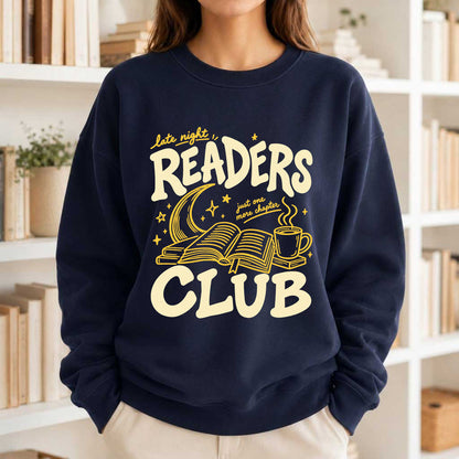 Late Night Readers Club Crewneck Sweatshirt | Reader Gift Navy