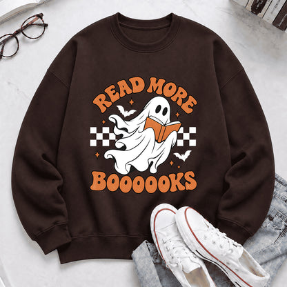 Read More Books Ghost Printed Sweatshirt | Halloween Book Lover Gift Dark Chocolate