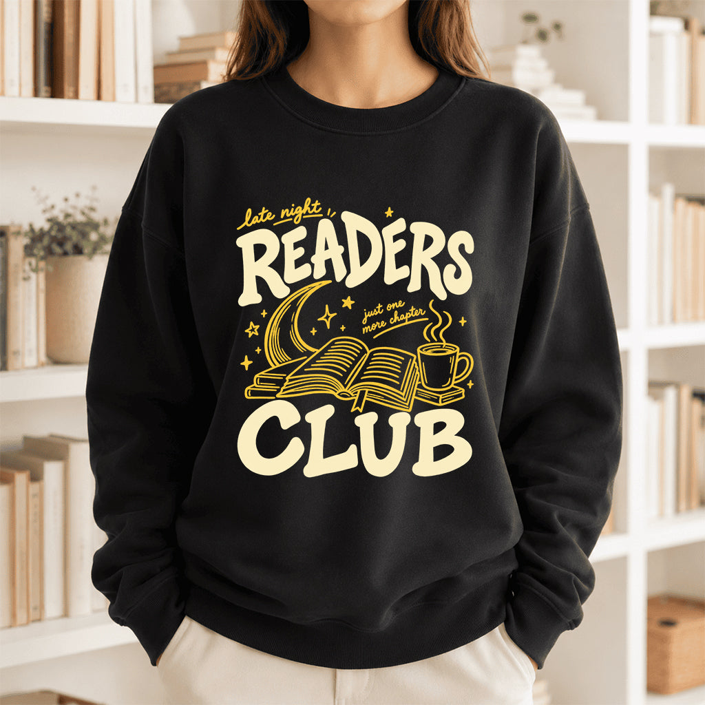 Late Night Readers Club Crewneck Sweatshirt | Reader Gift Black