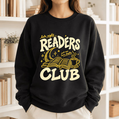 Late Night Readers Club Crewneck Sweatshirt | Reader Gift Black