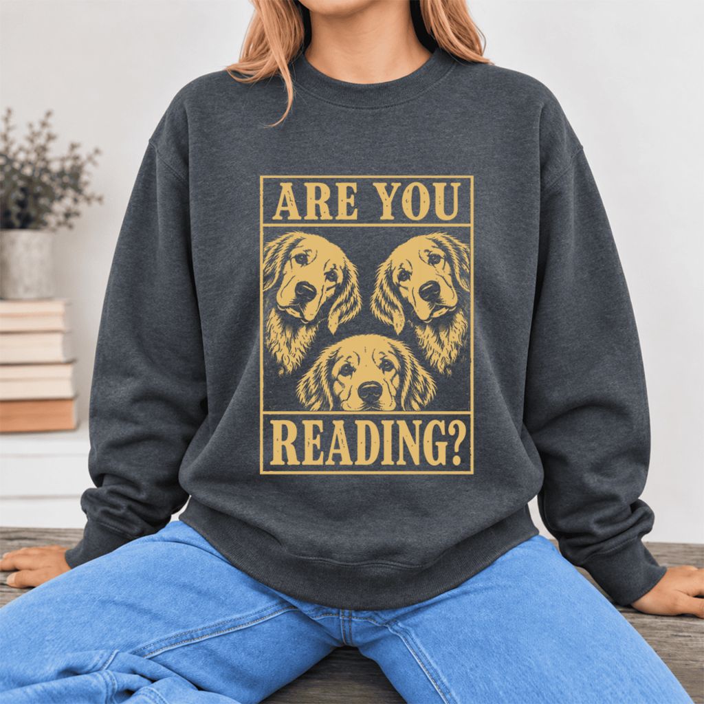 Are You Reading Golden Retriever Softstyle Sweatshirt | Dog Mom Reader Gift Dark Heather
