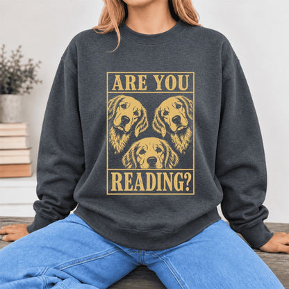 Are You Reading Golden Retriever Softstyle Sweatshirt | Dog Mom Reader Gift Dark Heather