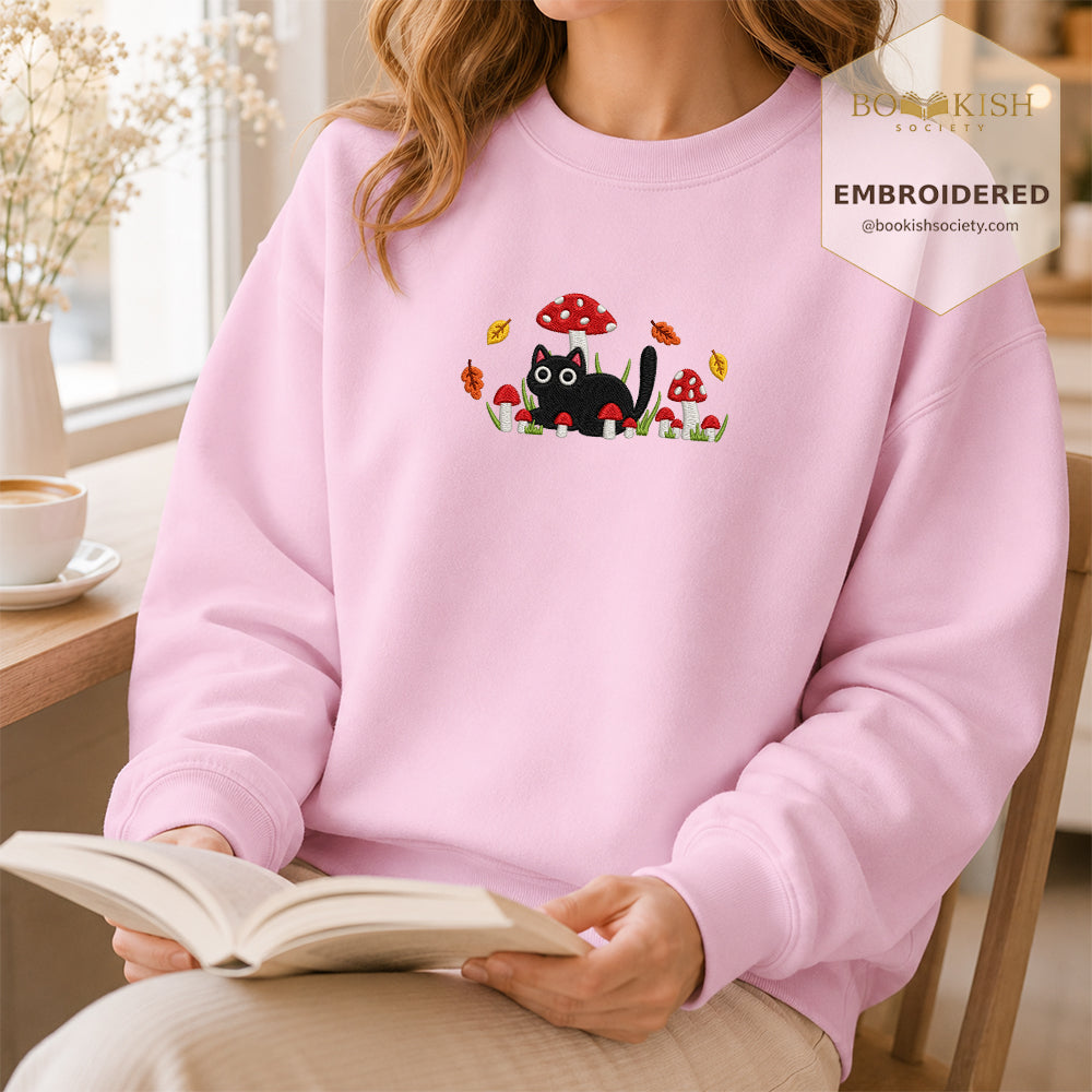 Mushroom Cat Embroidered Sweatshirt | Reader Gift Light Pink