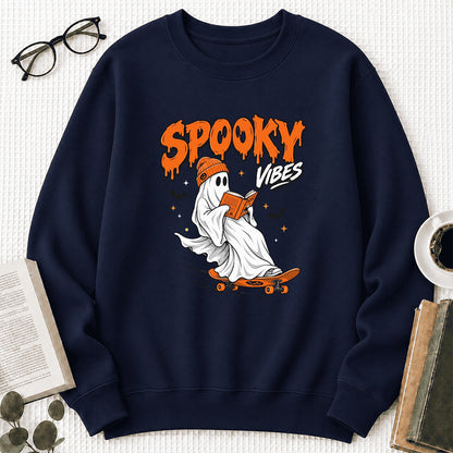 Spooky Vibes Printed Sweatshirt | Halloween Reader Gift Navy
