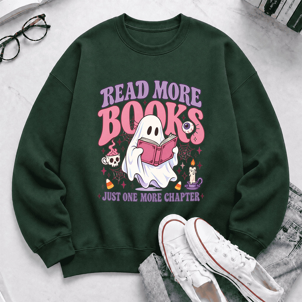 Read More Books Printed Sweatshirt | Halloween Book Lover Gift Forest Green