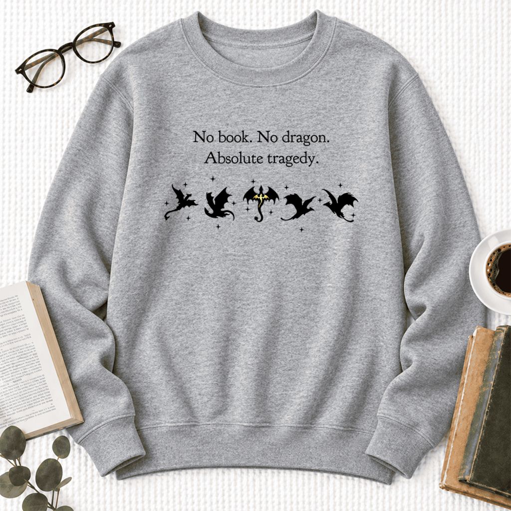 No Book, No Dragon Softstyle Sweatshirt | Fantasy Reader Gift Sport Grey
