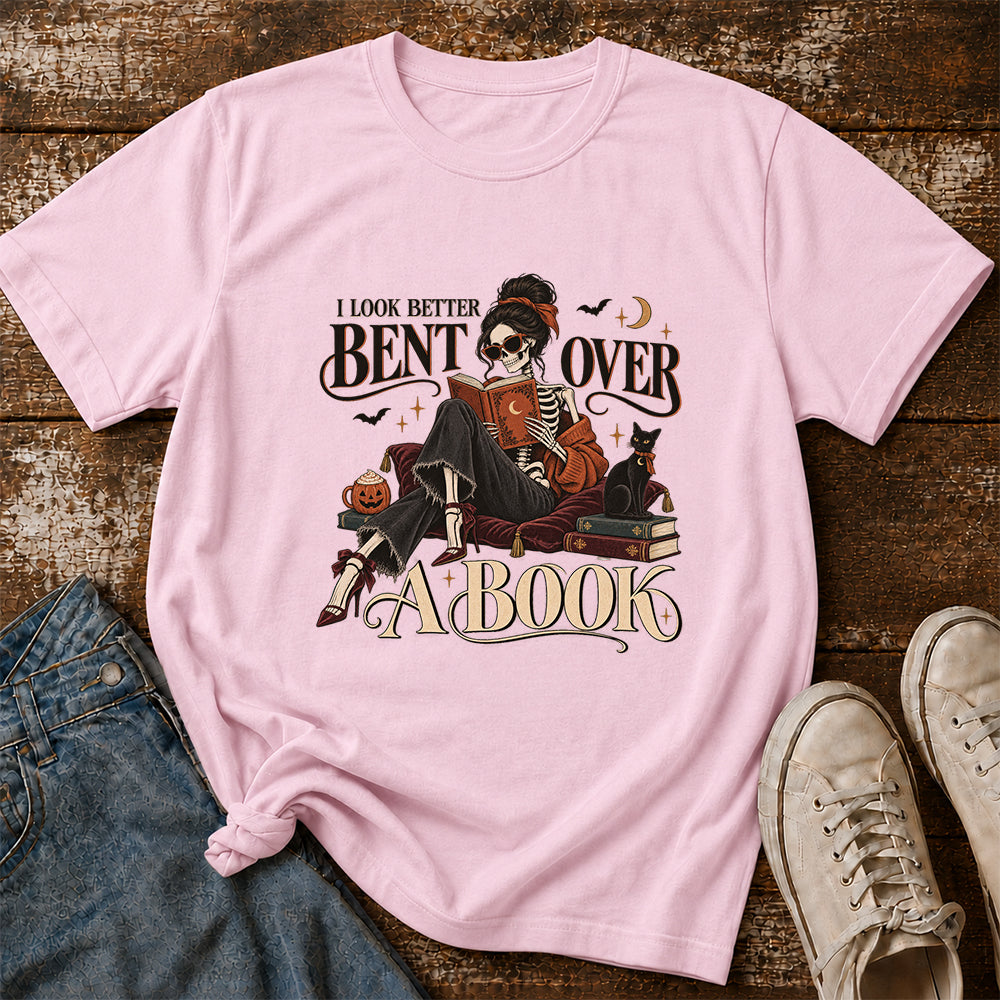 I Look Better Bent Over A Book Printed T-Shirt | Halloween Book Lover Gift Light Pink