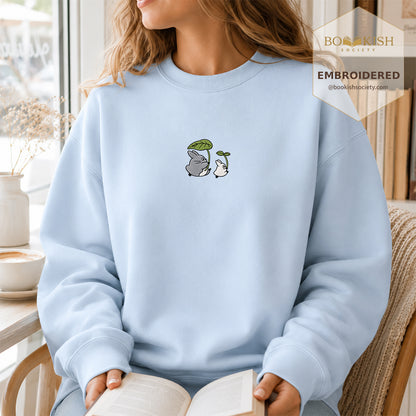 Forest Spirits and Flowers Embroidered Sweatshirt | Reader Gift Light Blue