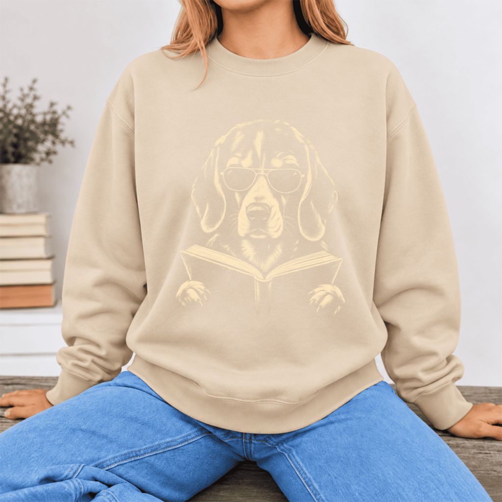 Beagle Reading Book Softstyle Sweatshirt | Dog Mom Reader Gift Sand