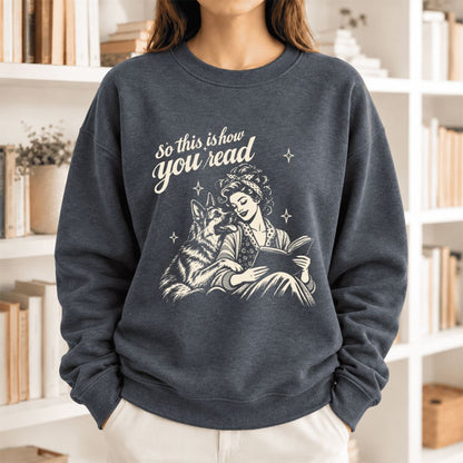 How You Read German Shepherd Softstyle Sweatshirt | Cozy Dog Mom Reader Gift Dark Heather