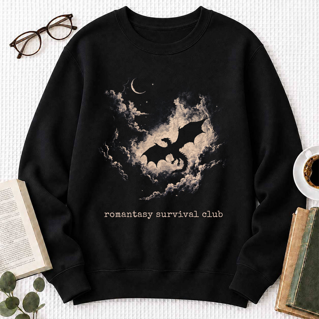 Dark Fantasy Dragon Clouds Crewneck Sweatshirt | Reader Gift Black
