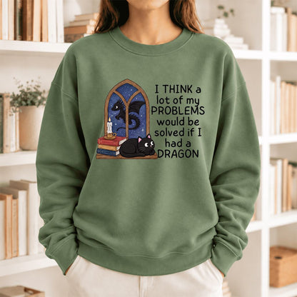 If I Could Have A Dragon Softstyle Sweatshirt | Fantasy Book Lover Gift Military Green