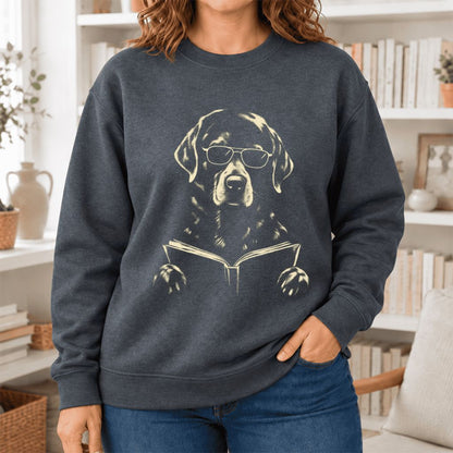 Labrador Retriever Reading Book Softstyle Sweatshirt | Dog Mom Reader Gift Dark Heather
