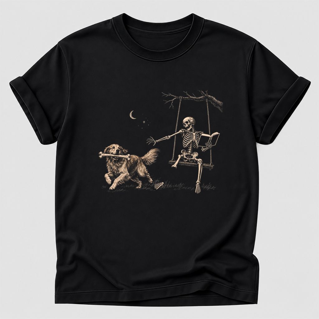 Funny Reading Book With Golden Retriever Printed T-Shirt | Halloween Reader Gift Black