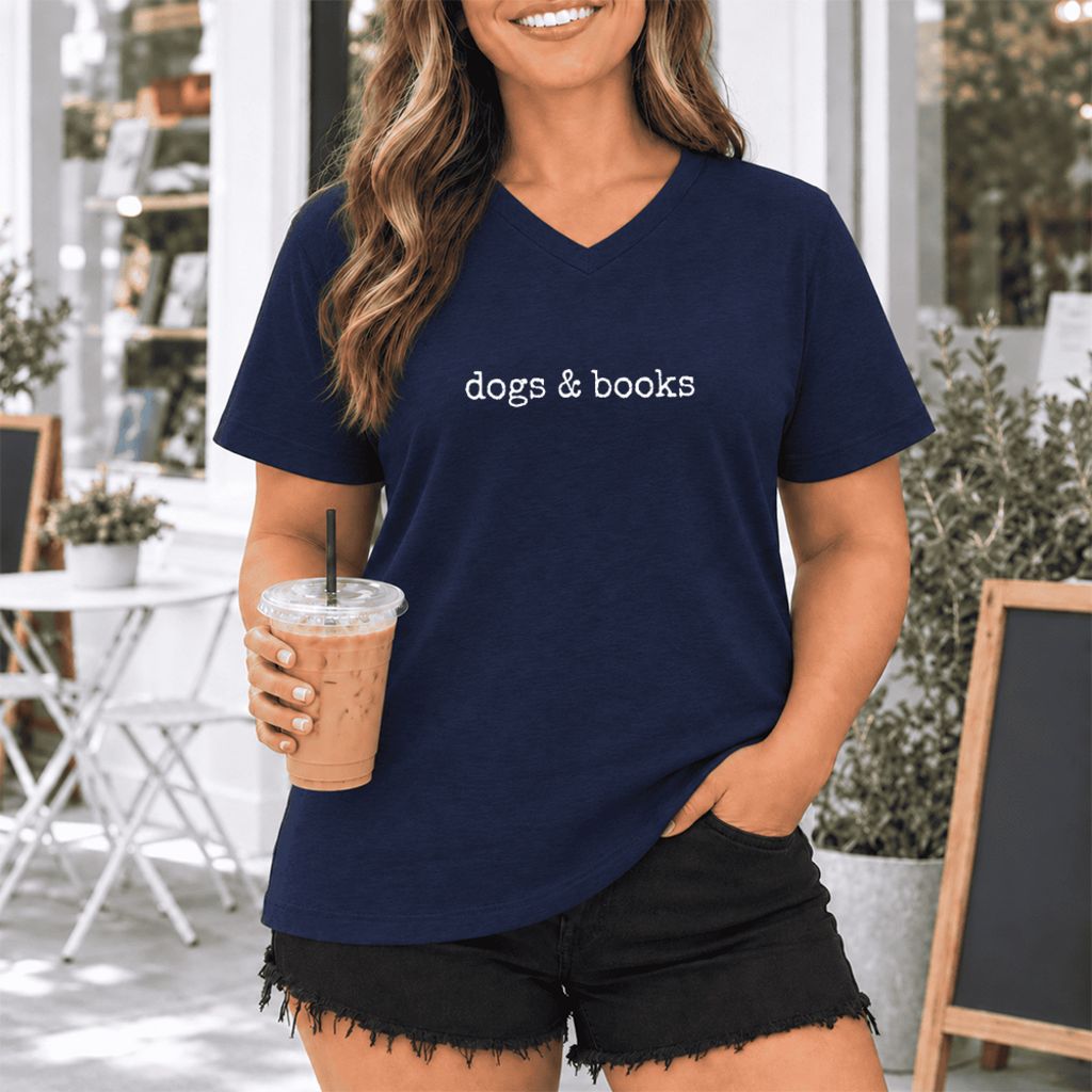 Dogs & Books Ultra-Soft V-Neck | Dog Lover & Reader Gift Navy