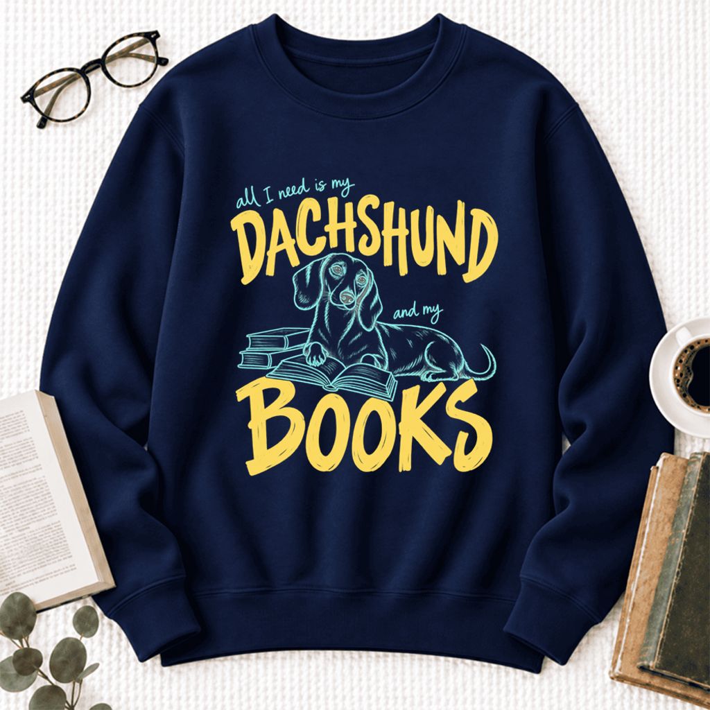 All I Need Is My Dachshund And My Books Softstyle Sweatshirt | Gift Navy