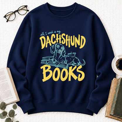 All I Need Is My Dachshund And My Books Softstyle Sweatshirt | Gift Navy