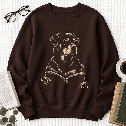 Rottweiler Reading Book Crewneck Sweatshirt | Reader Gift Dark Chocolate