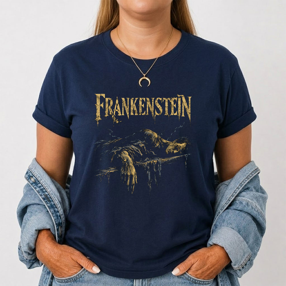 Frankenstein Printed T-Shirt | Halloween Book Lover Gift Navy